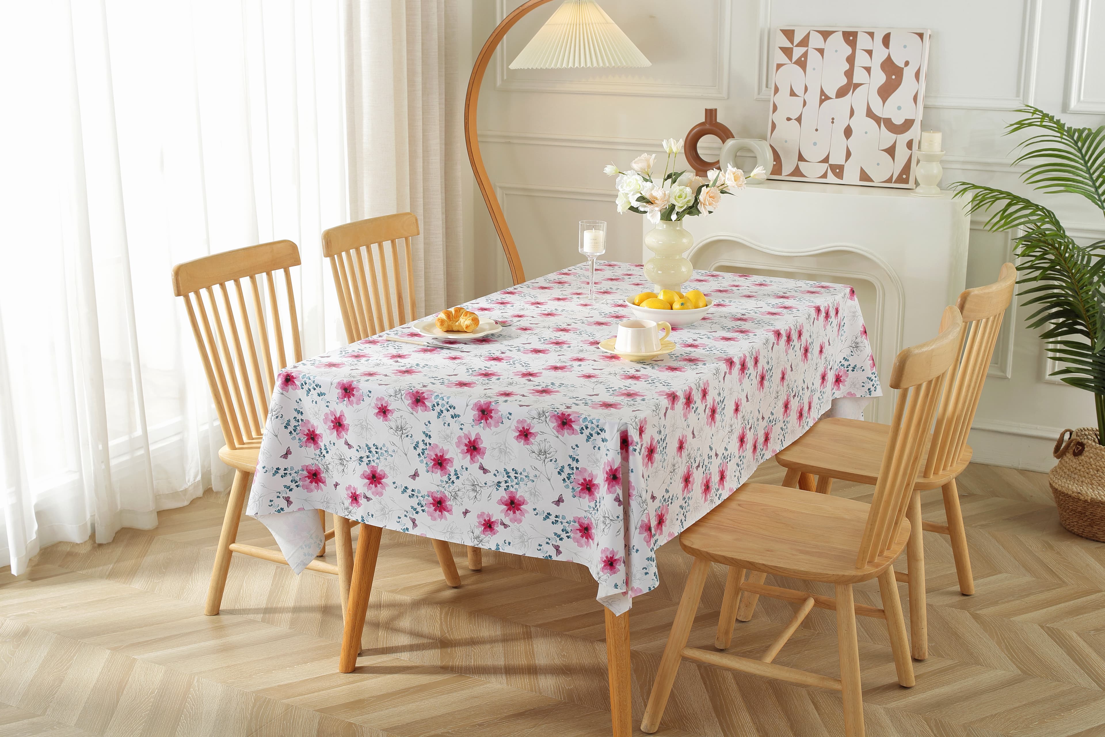 Printed tablecloth in a dining setting